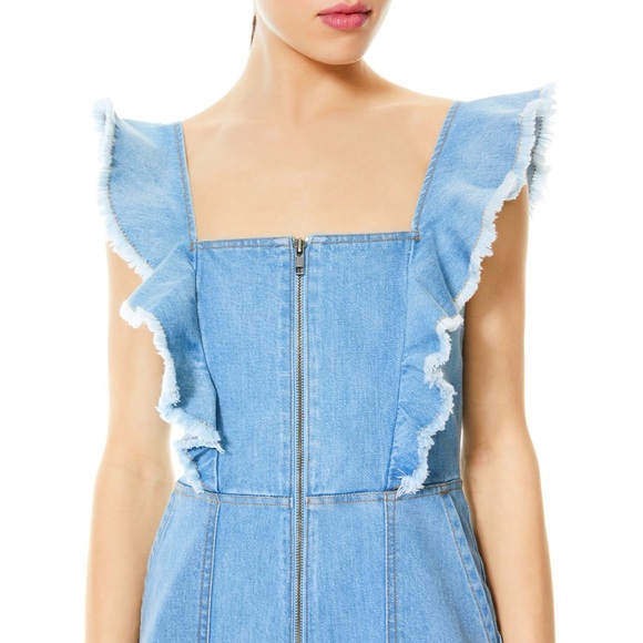 Alice + Olivia Gorgeous Wide Leg Open Back Denim Jeans Jumpsuit - Picture 5 of 16